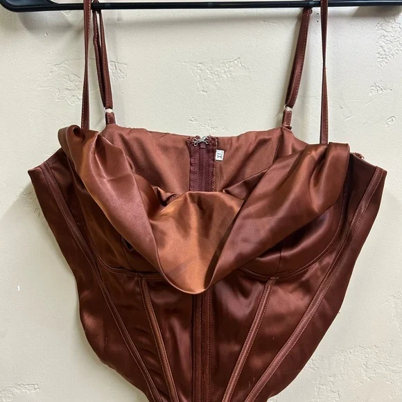 Burnt Orange/Copper Satin Corset Halter Top - Picture 10 of 11